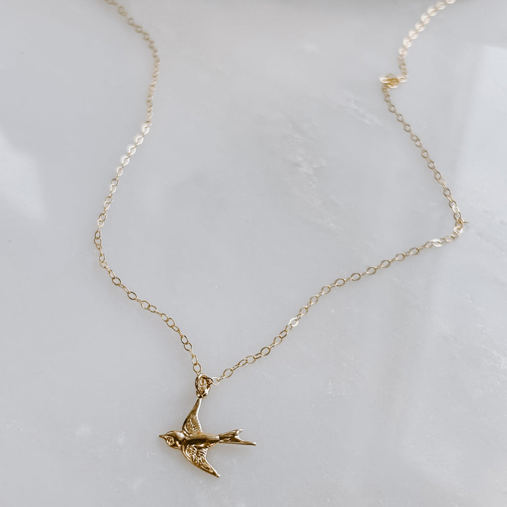 Dainty Flying Swallow Bird Necklace