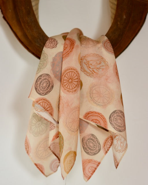 Vintage Colorful Conchos Silk Western Cowgirl Wild Rag Scarf