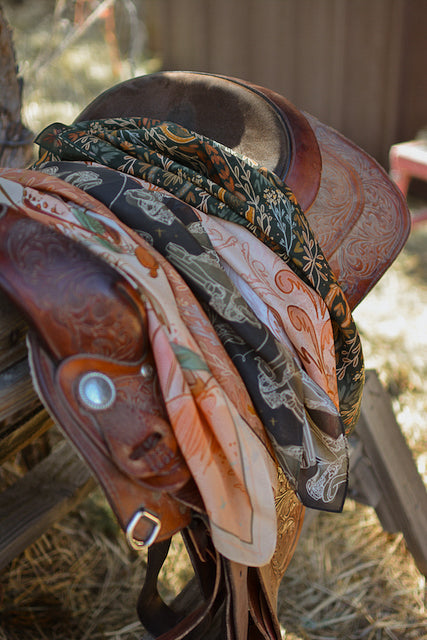 Western Saddle in Arena Brown Silk Scarf Wild Rag