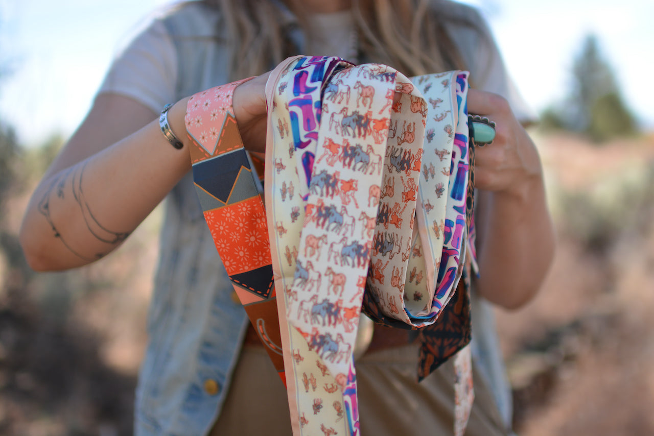 Western Harvest in Dusty Rose Silk Twilly Cowgirl Scarf