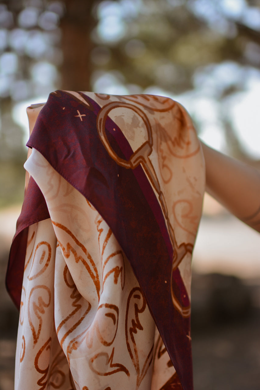 Show Day D Ring Snaffle Bit Large 100% Mulberry Silk 35x35: Wild Rag Scarf in Vintage Plum