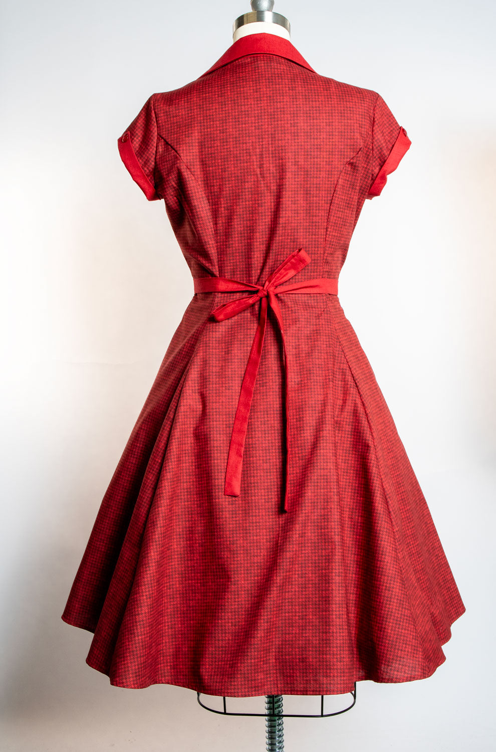 Diner Dress- Mini Houndstooth, Red
