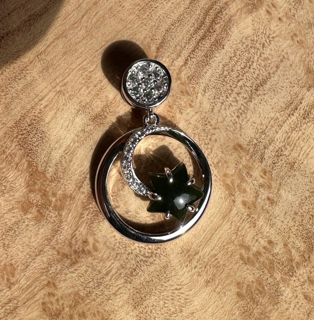 Canadian Jade and Silver Star and Moon Pendant - 5817