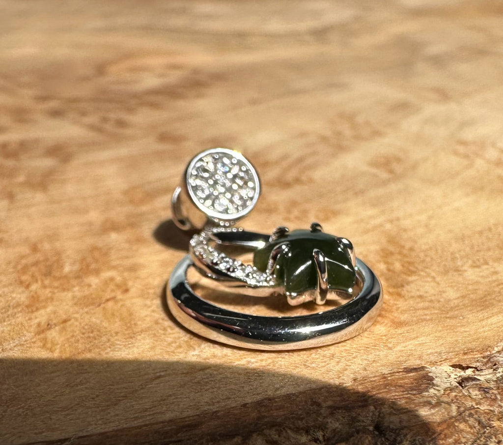 Canadian Jade and Silver Star and Moon Pendant - 5817