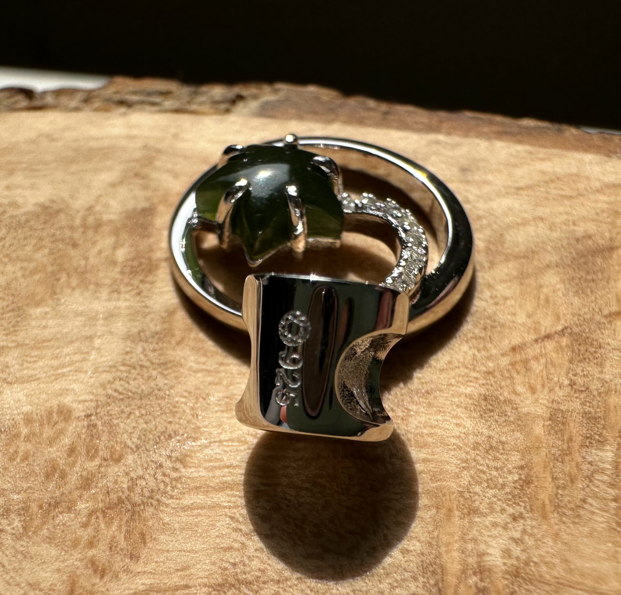 Canadian Jade and Silver Star and Moon Pendant - 5817