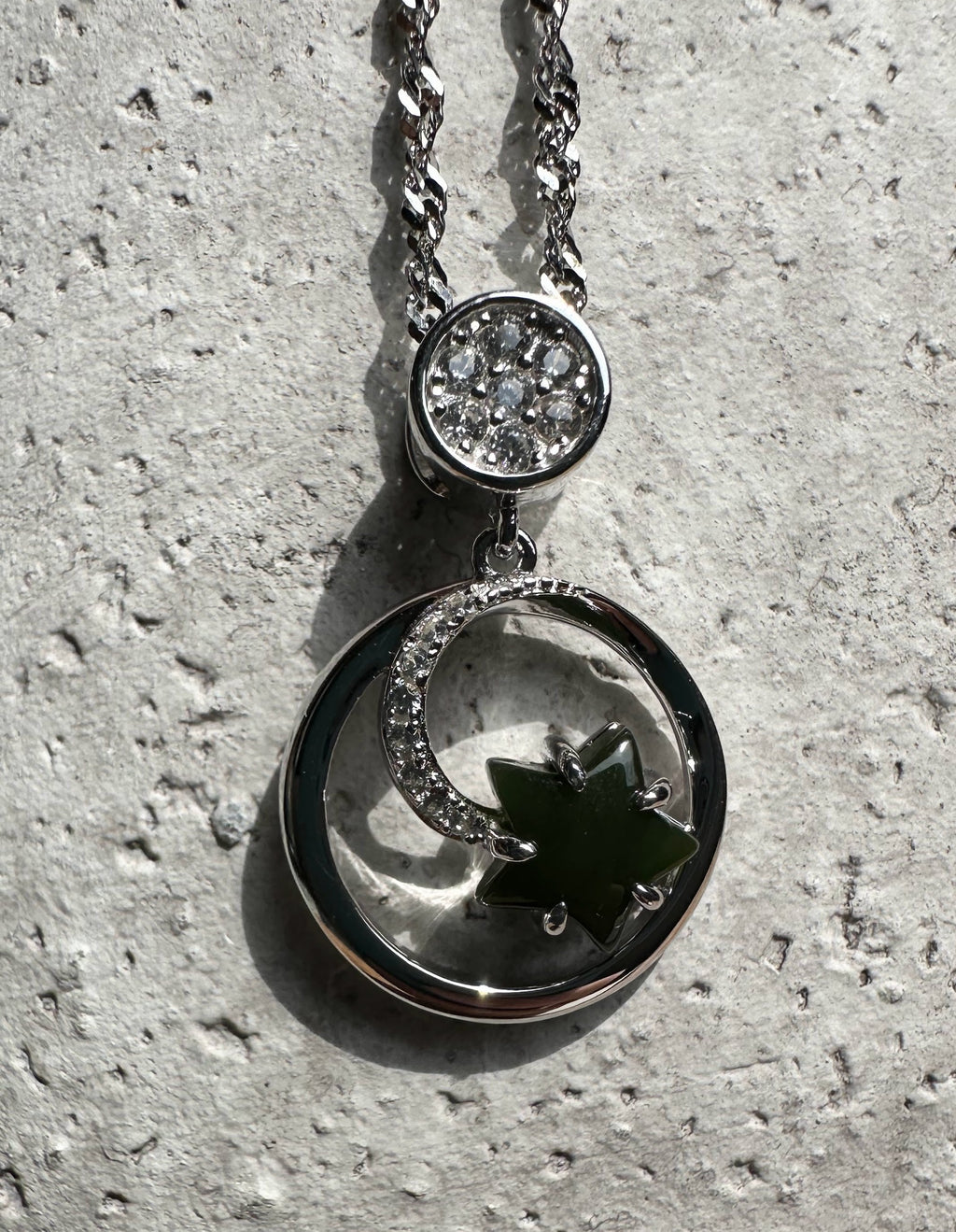 Canadian Jade and Silver Star and Moon Pendant - 5817