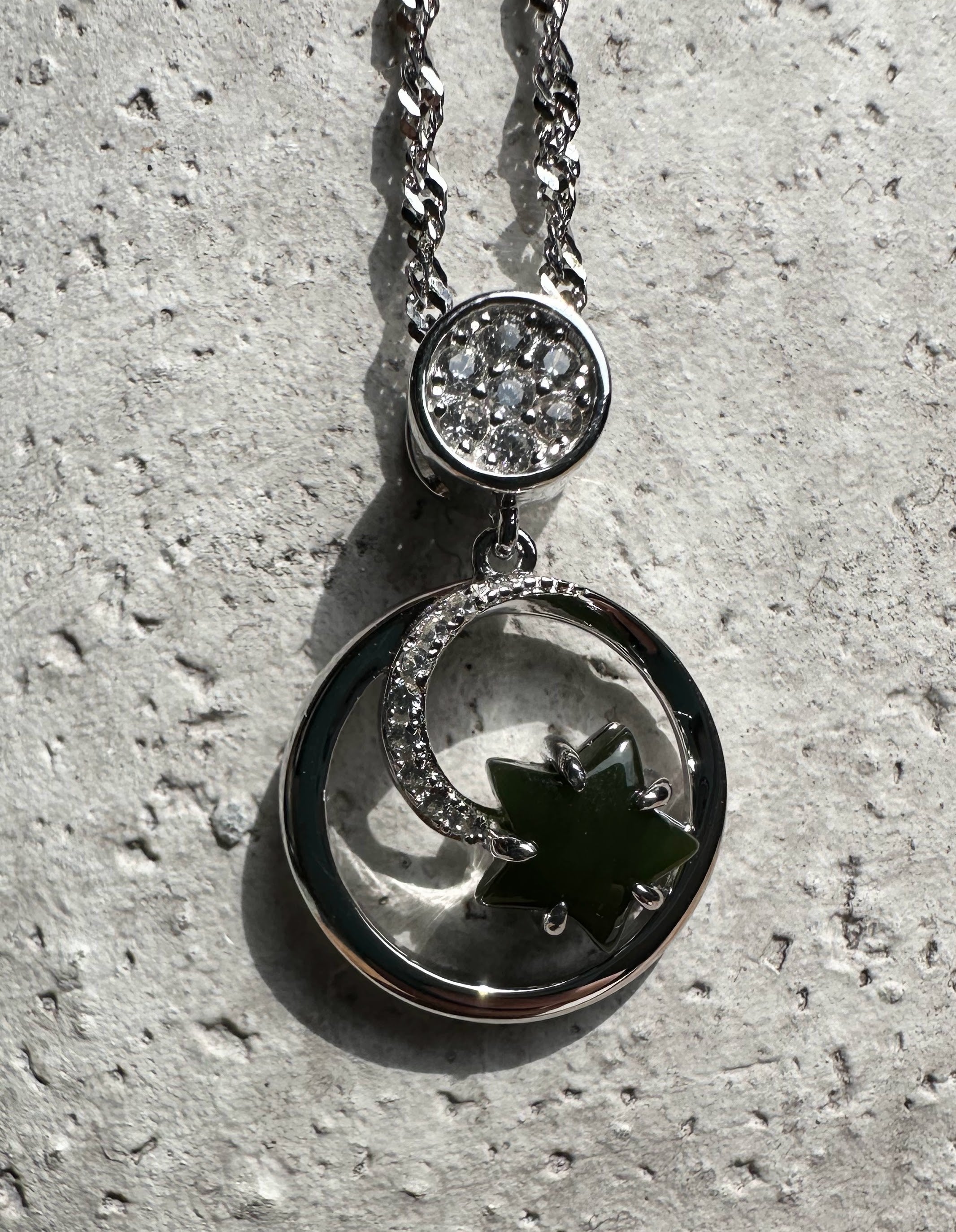 Canadian Jade and Silver Star and Moon Pendant - 5817