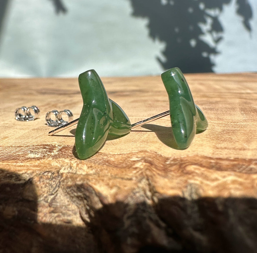 Jade Whale Tail Stud Earrings, 15mm