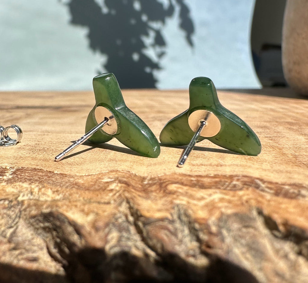 Jade Whale Tail Stud Earrings, 15mm