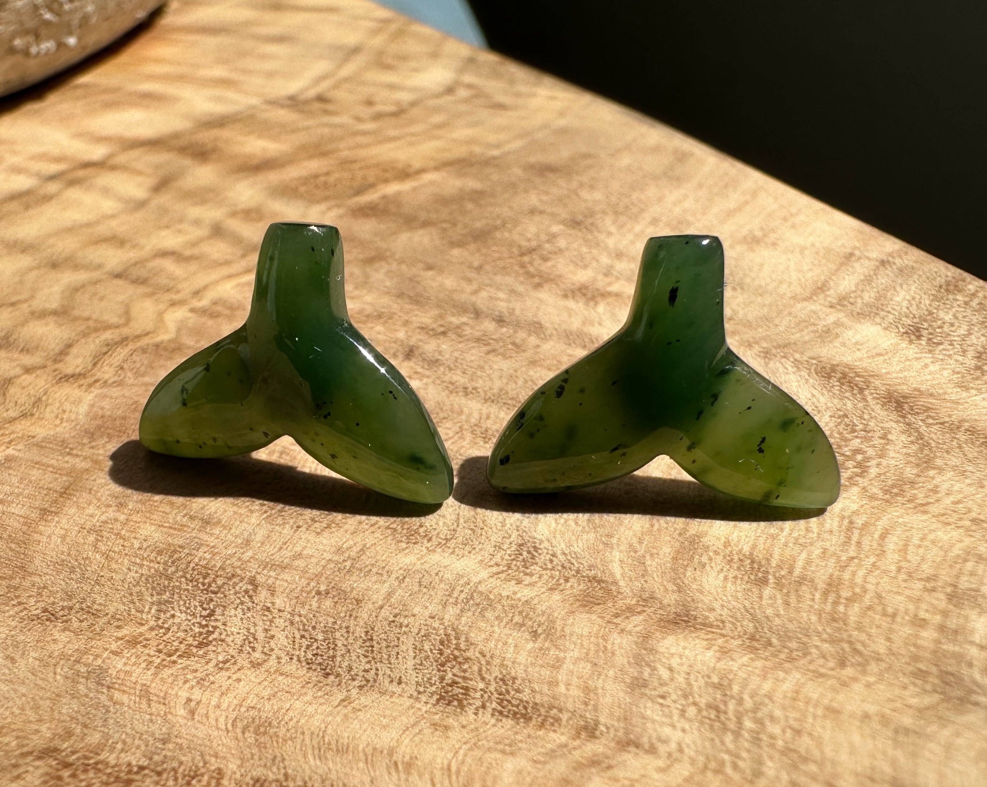 Jade Whale Tail Stud Earrings, 15mm