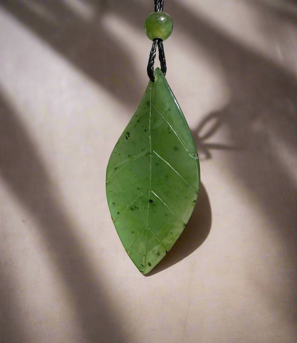 Canadian Jade Leaf Pendant 38mm - 2219
