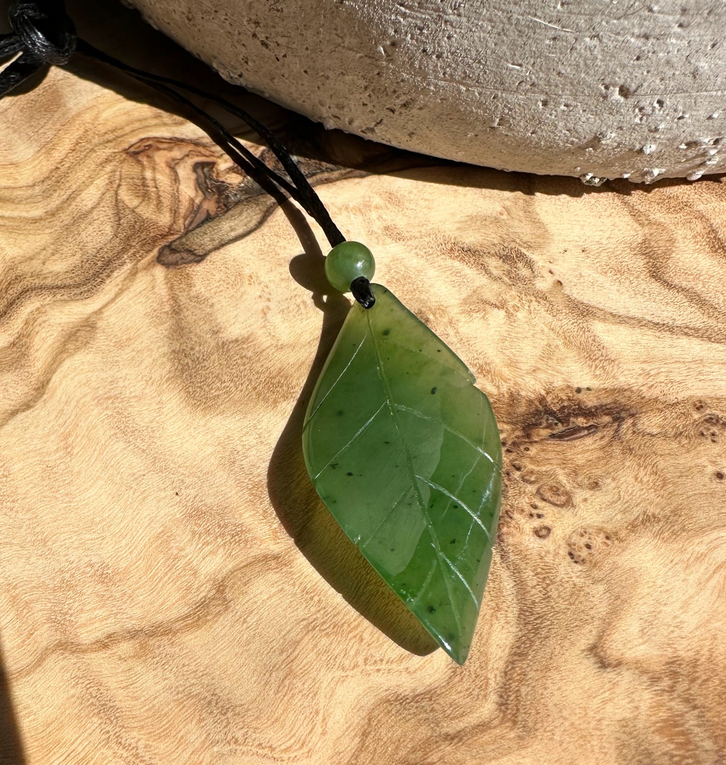 Canadian Jade Leaf Pendant 38mm - 2219