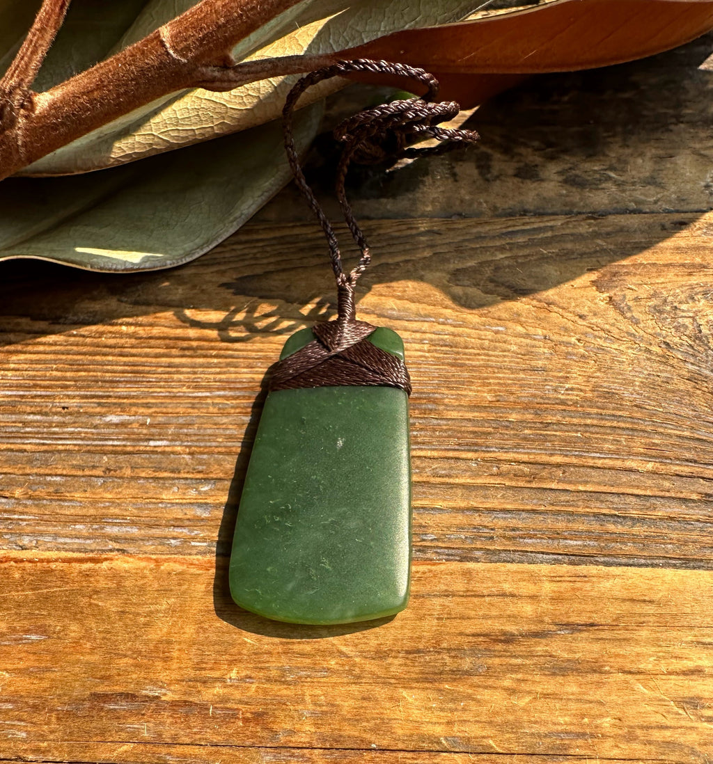 Dark Green Jade Adze Pendant, 50mm