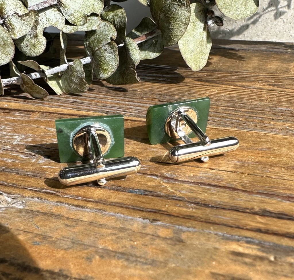 Jade Cufflinks, 0005-1 Sterling Silver