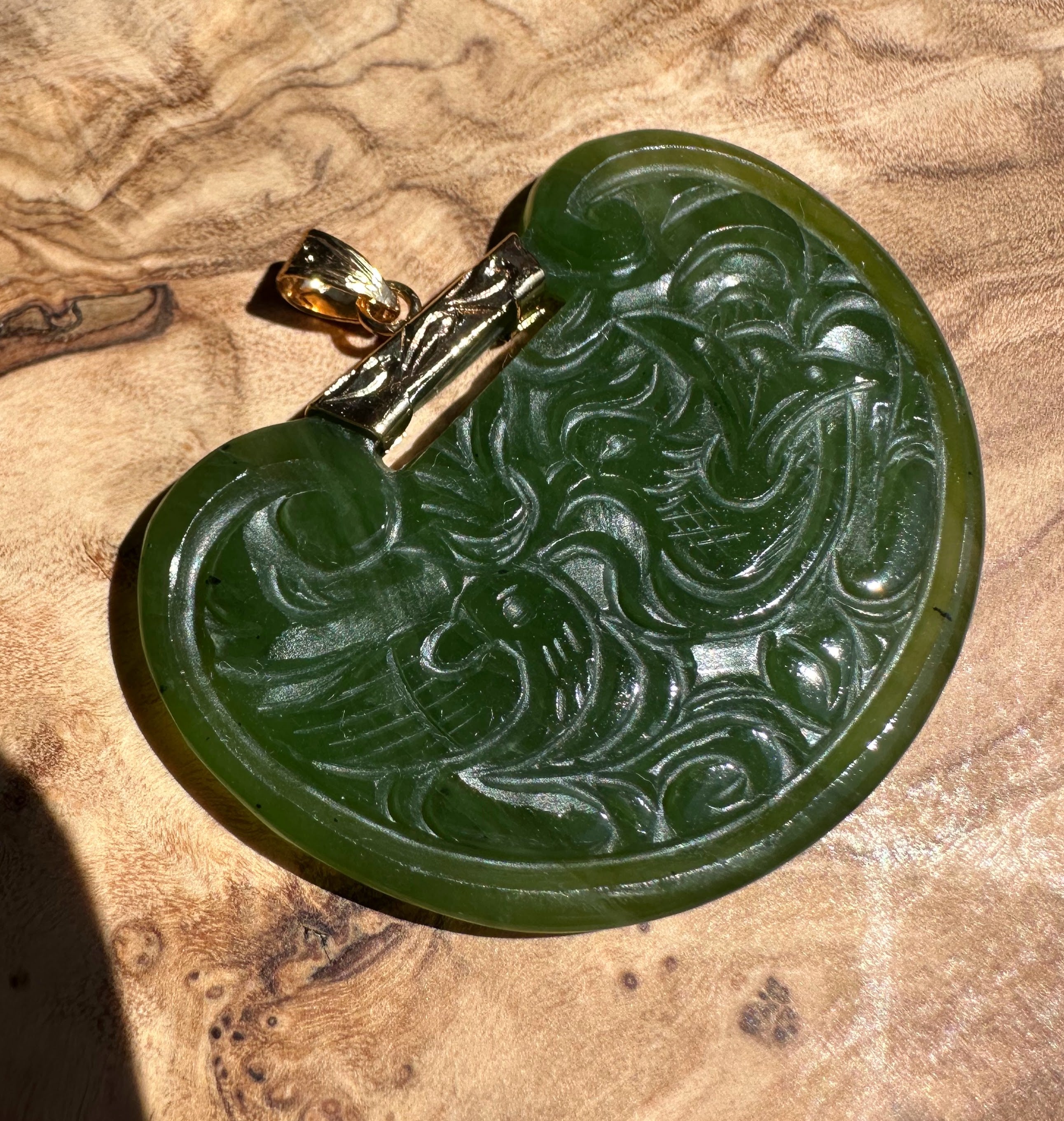 Vintage Jade Birds Pendant - 2"