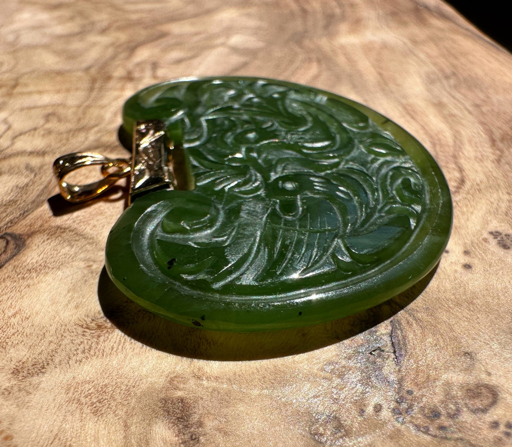 Vintage Jade Birds Pendant - 2"