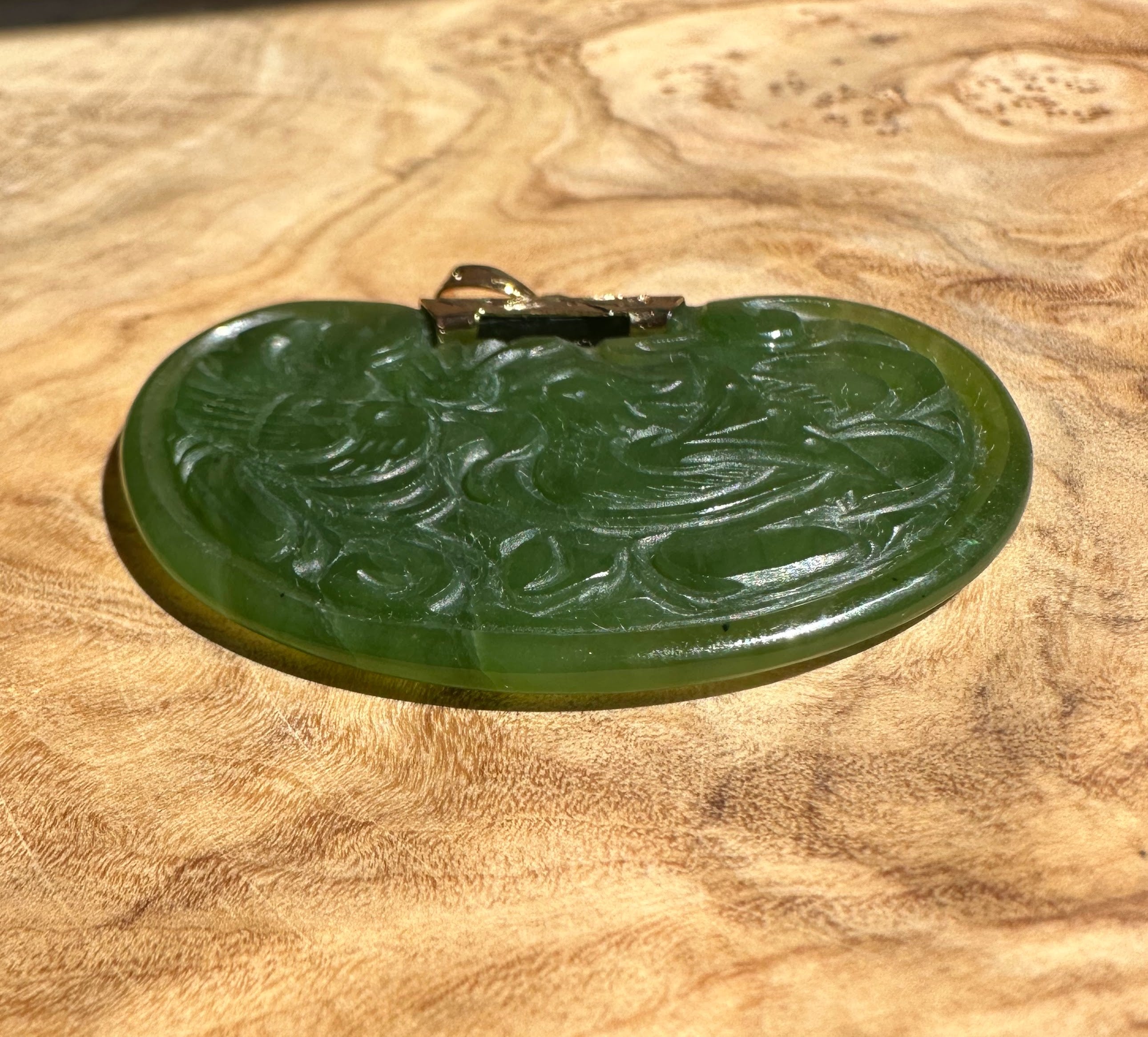Vintage Jade Birds Pendant - 2"