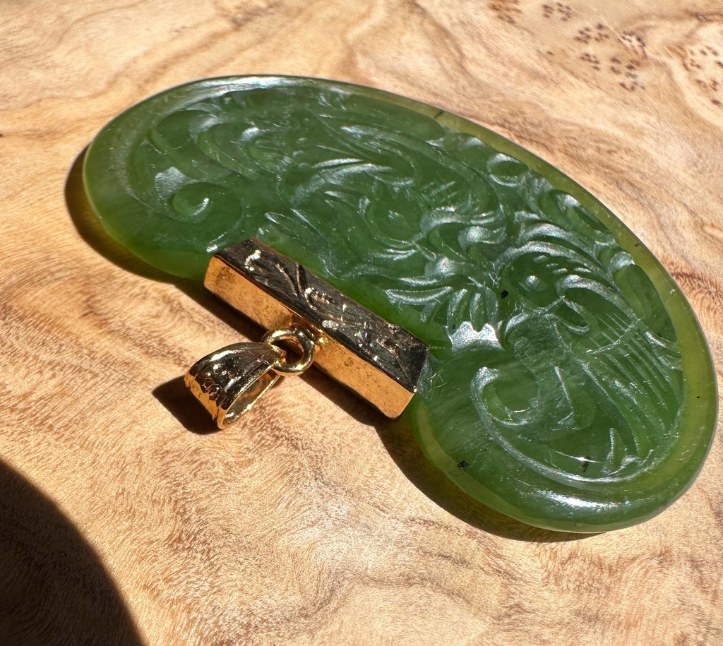 Vintage Jade Birds Pendant - 2"