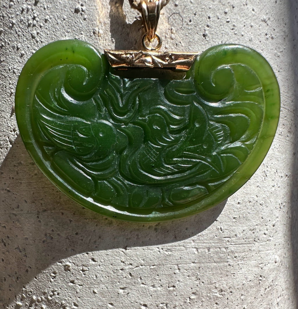 Vintage Jade Birds Pendant - 2"