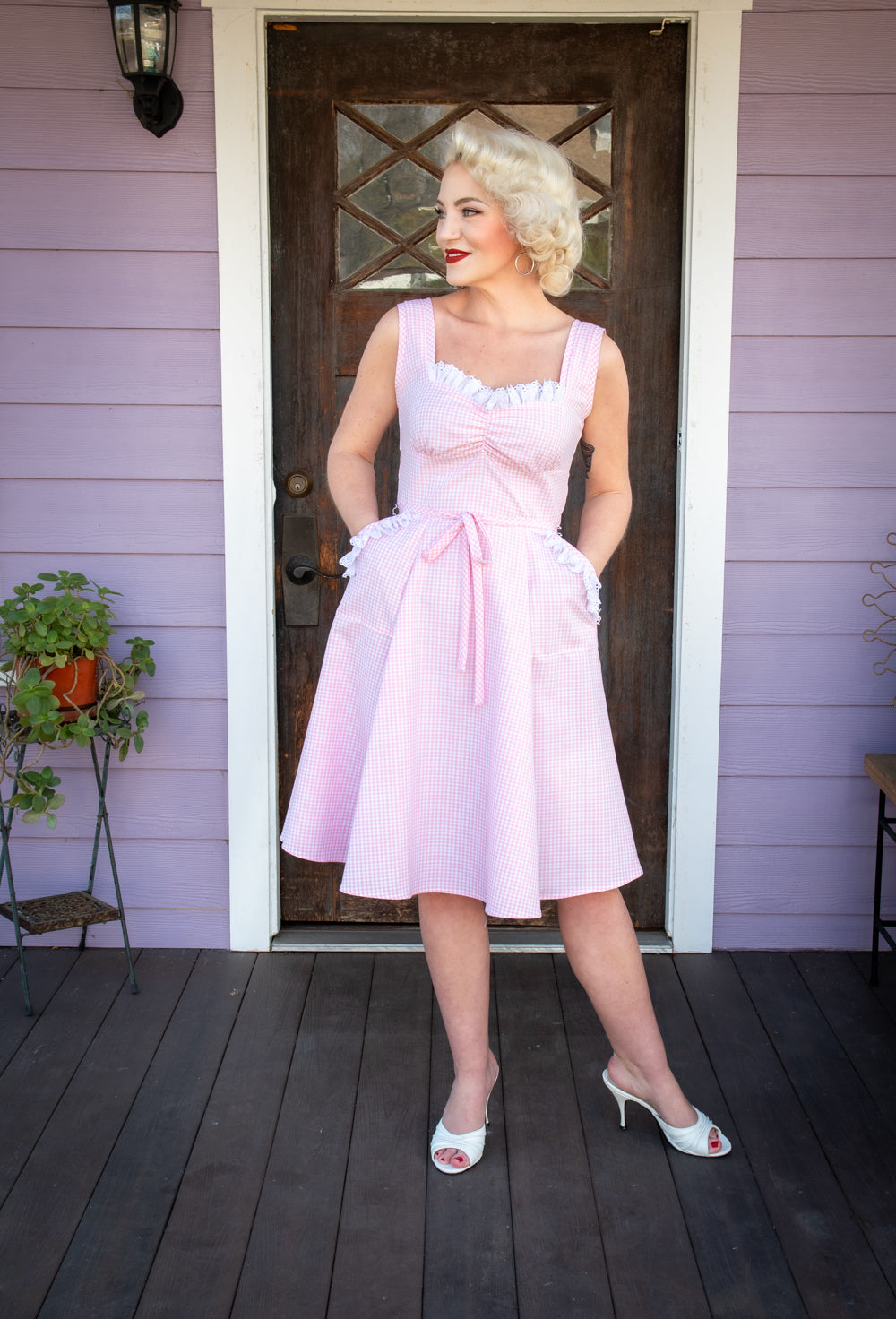 Sadie Dress- Pink Gingham w/ Eyelet Trim