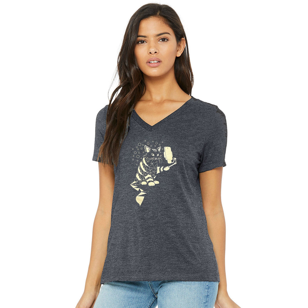 Snap Cat Womens V-neck T-shirt