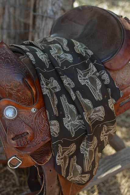 Western Saddle in Arena Brown Silk Scarf Wild Rag