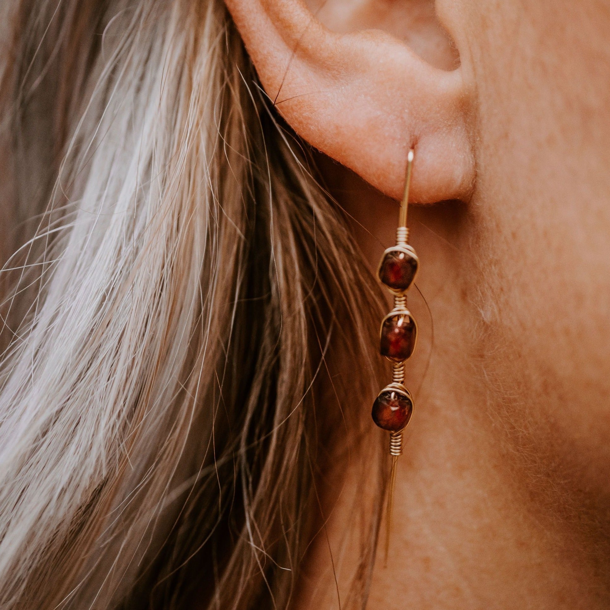 Ember Glow Garnet Threader Earrings