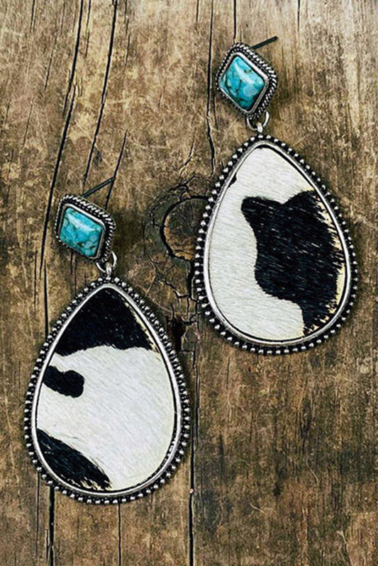 Faux Turquoise Cowhide Drop Earrings