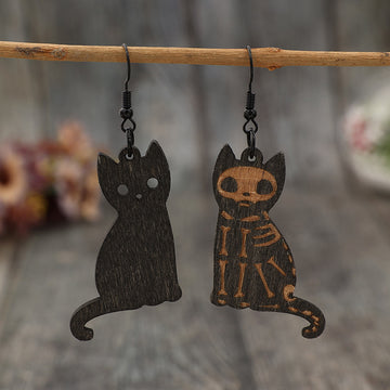 Wooden Cat Dangle Earrings