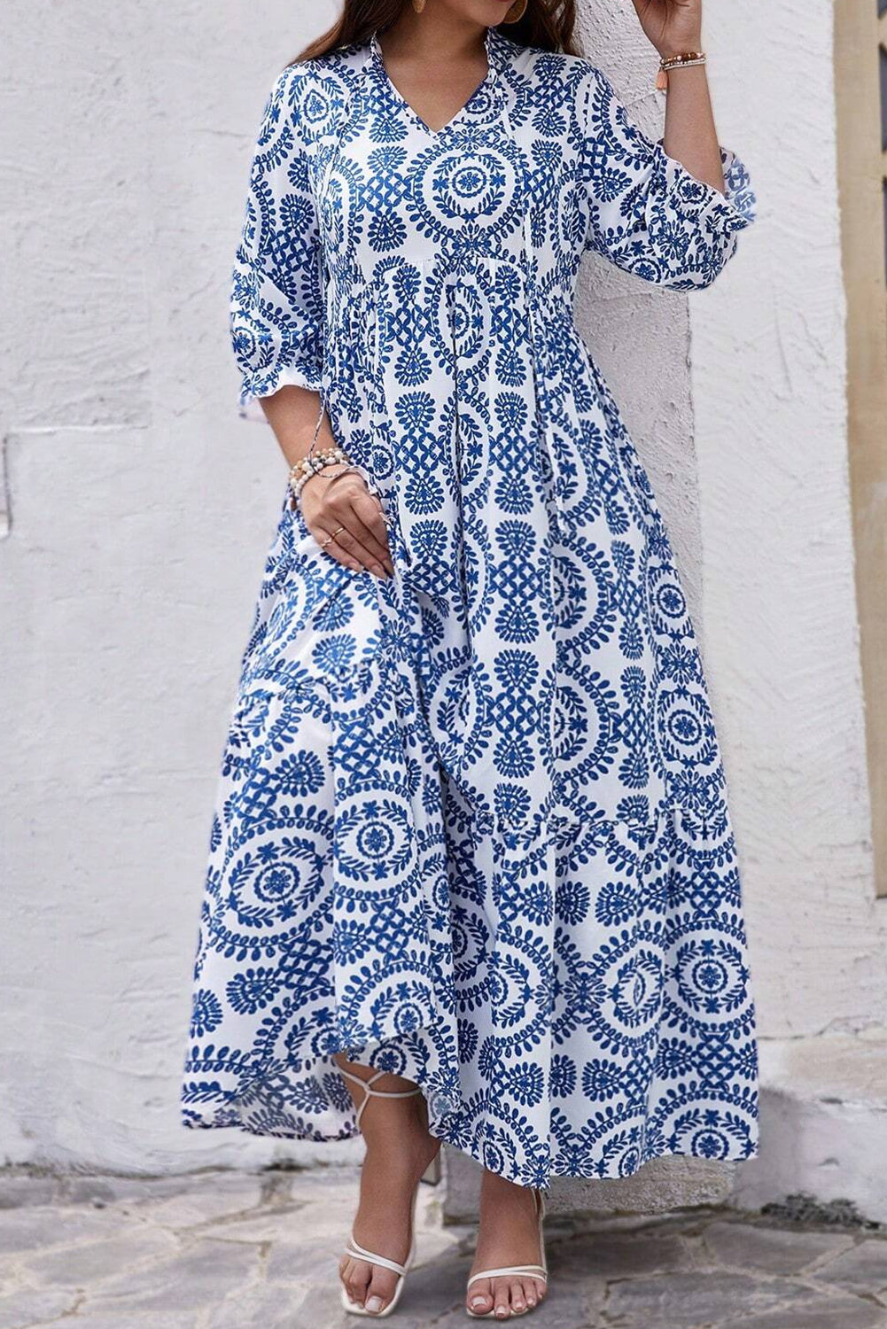 Curvy Blue Skye Geometric Maxi Dress