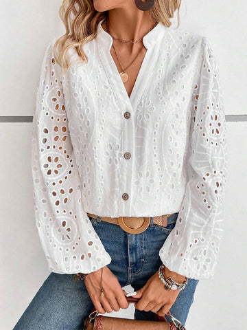 Floral Cutout Long Sleeve Blouse