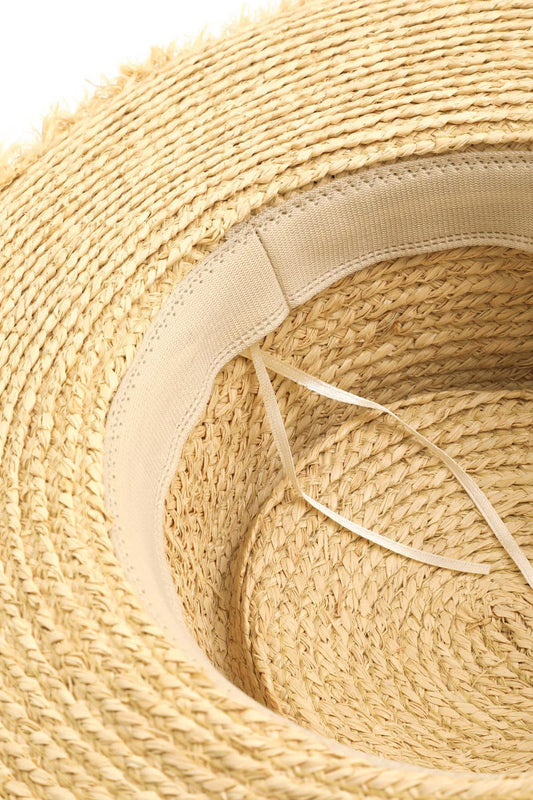 Adjustable Ragged Hem Straw Hat