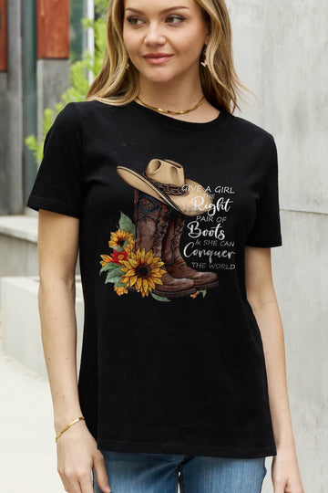 Simply Love-Cowboy Hat & Boots Graphic Tee