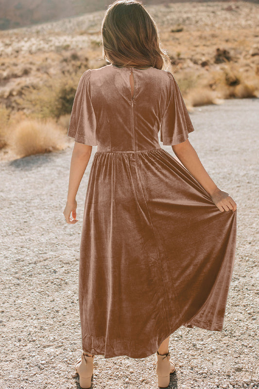 Velvet Empire Waist Flowy Maxi Dress