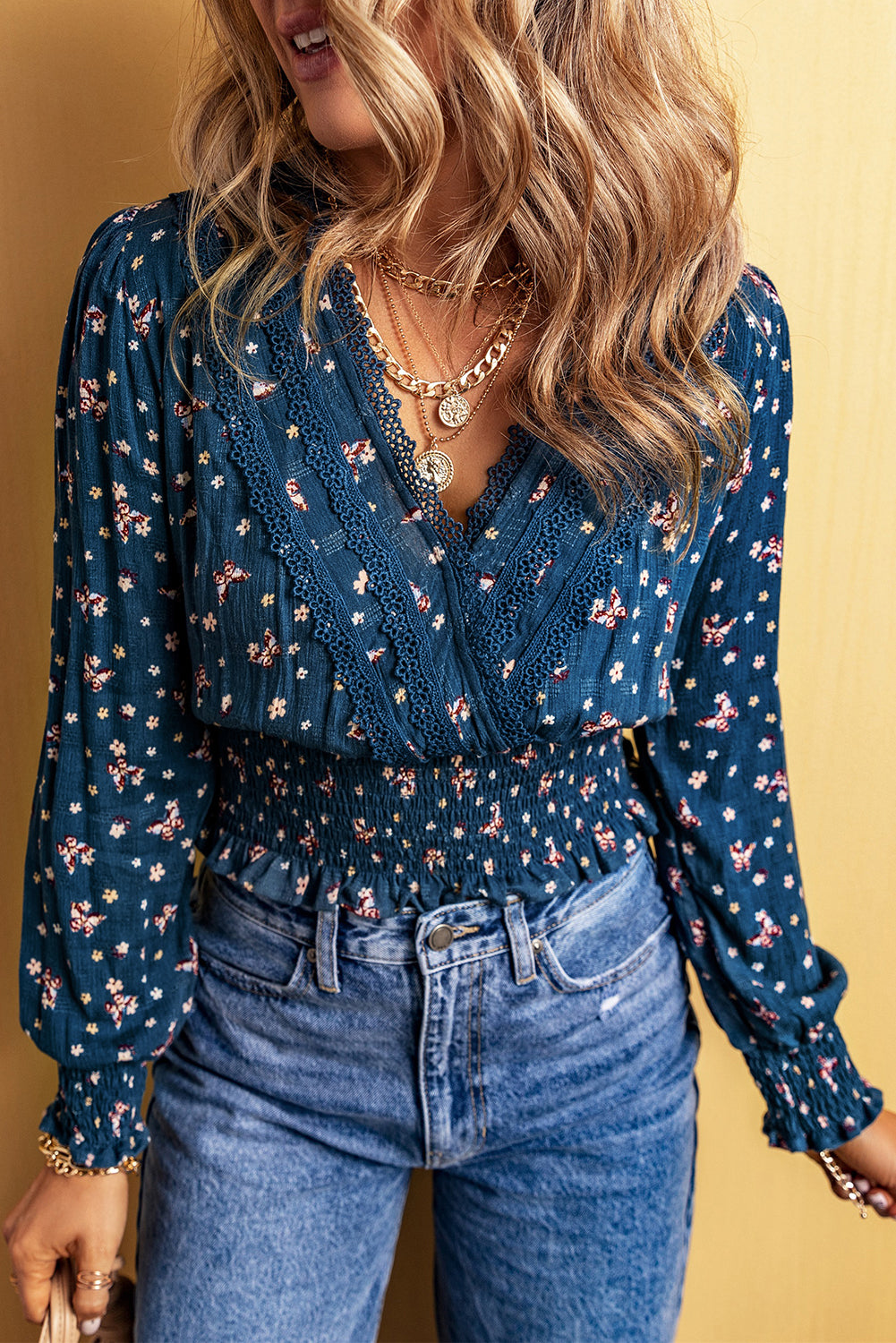 Floral Smocked Long Sleeve Blouse