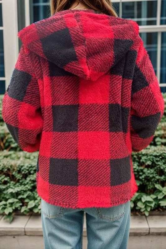 Double Take Lumberjack Plaid Hooded Jacket