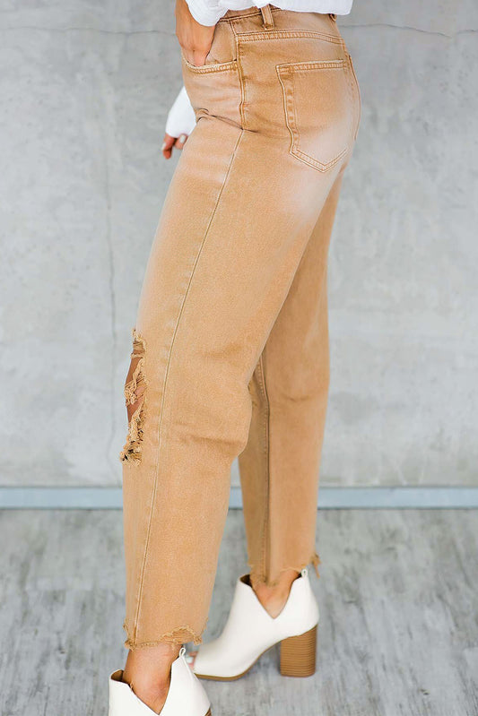 Distressed Cropped Flare Jeans