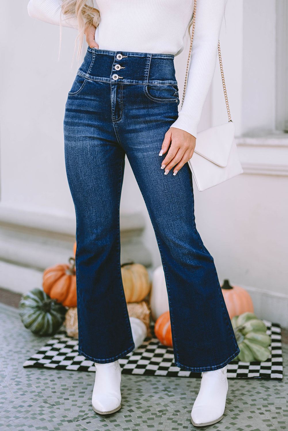 Wide Waistband Flare Jeans