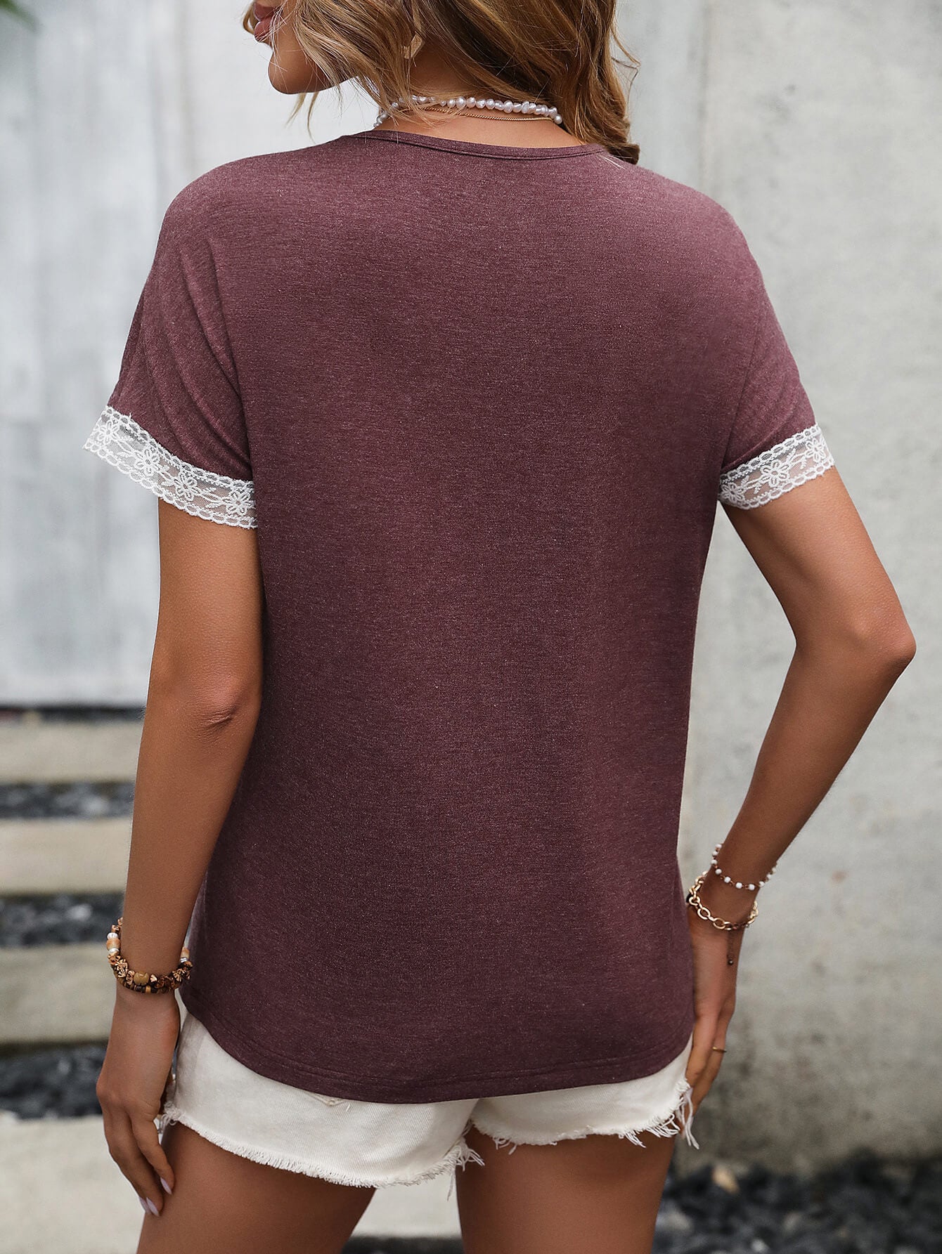 Ivy Lane- Lace Trim Tee