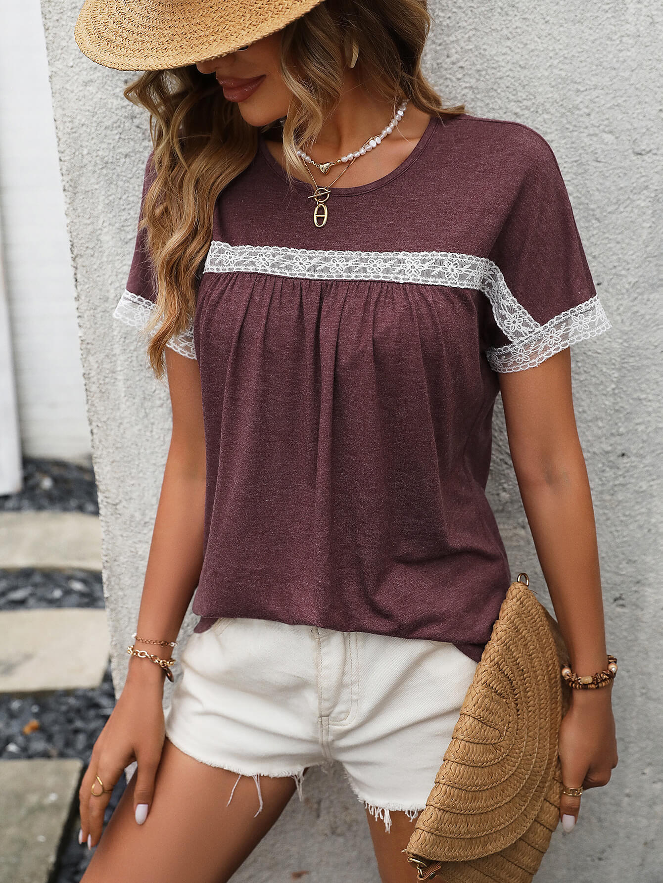 Ivy Lane- Lace Trim Tee