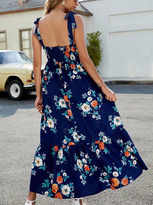 Blue Dreams Floral Tie-Shoulder Sleeveless Dress