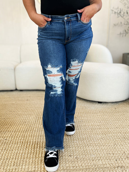 Judy Blue-Distressed Raw Hem Jeans