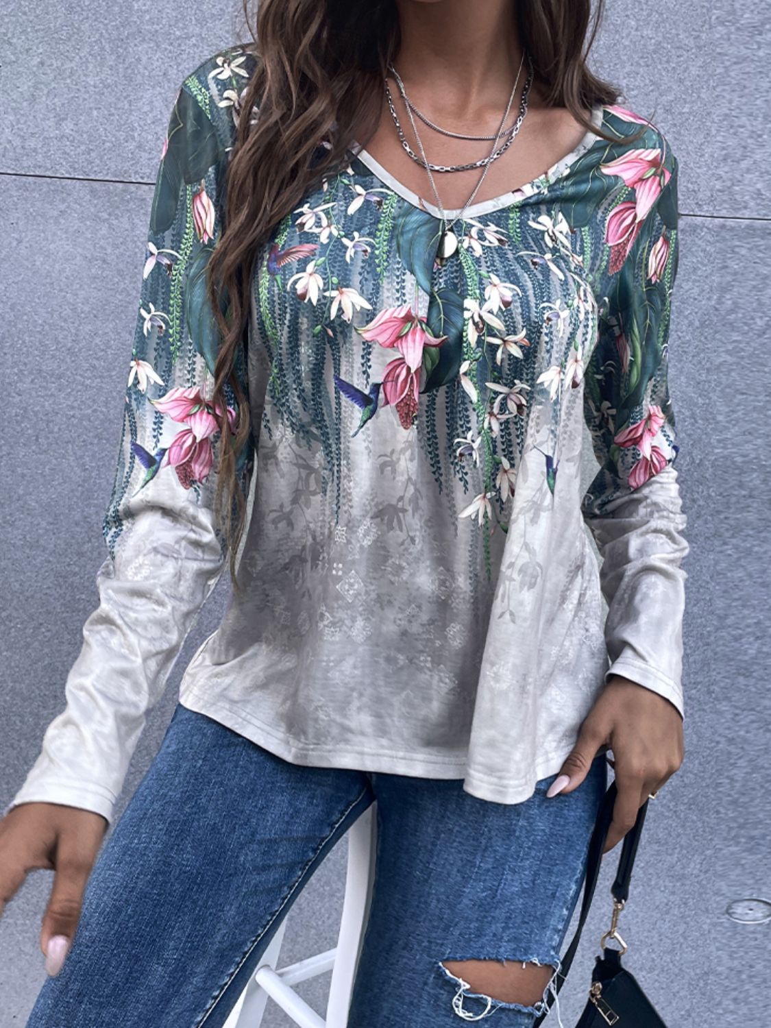 Shiny Floral Long Sleeve Tee