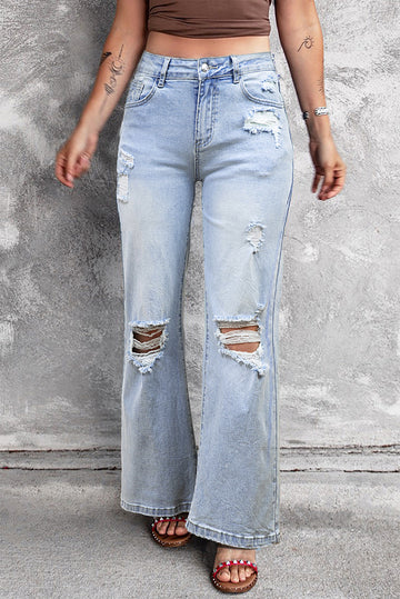 Beau Blue-Vintage Light Wash Distressed Flare Jeans