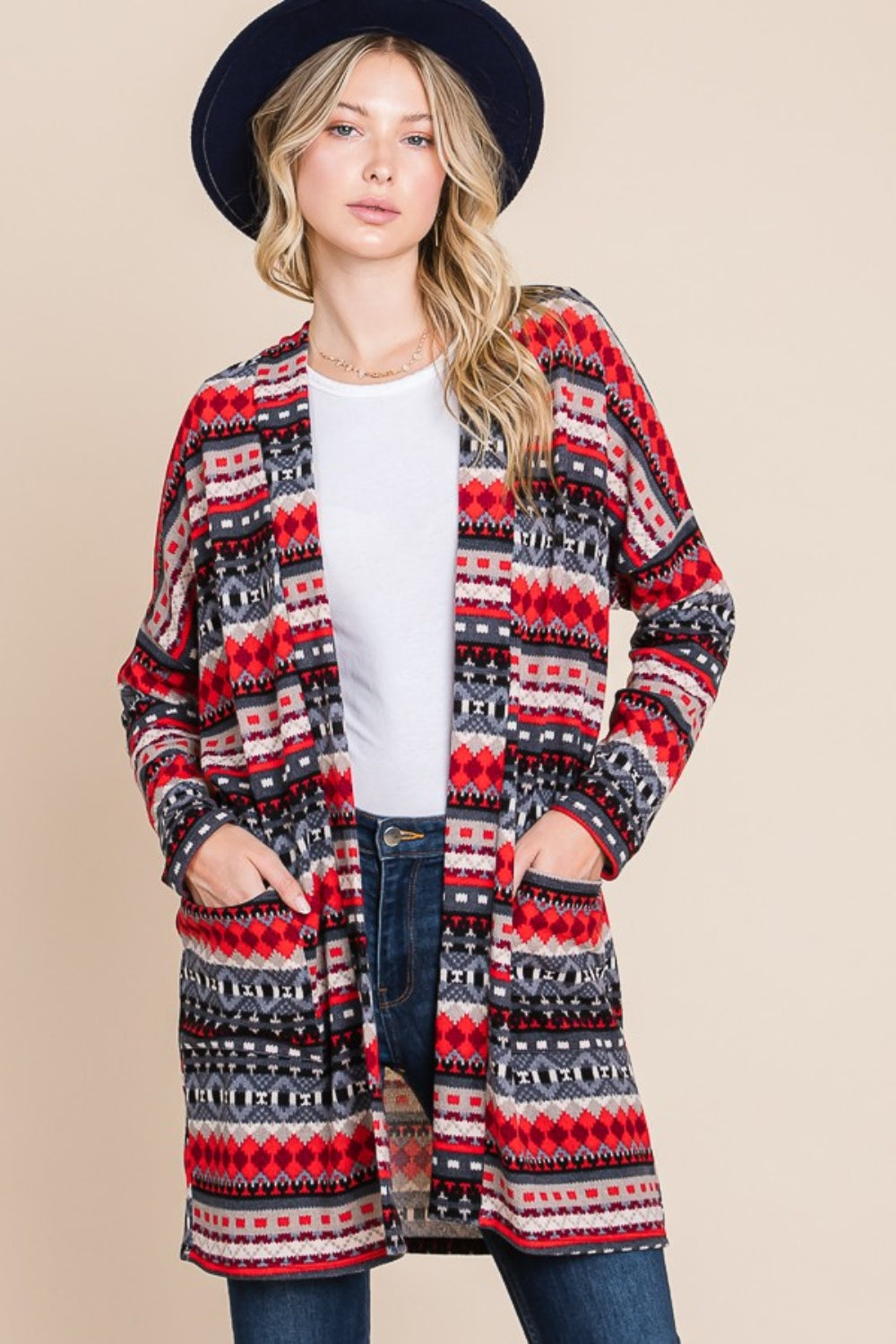 BOMBOM-Geometric Cardigan with Pockets