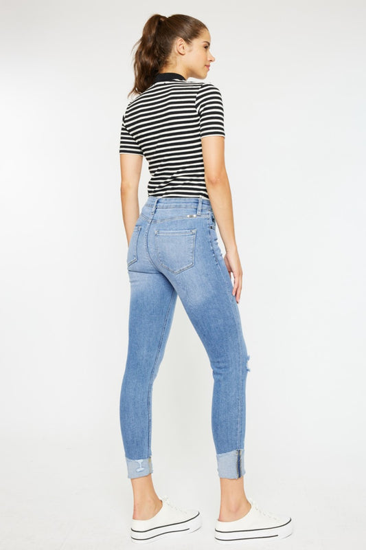 Kancan-Distressed Cat's Whiskers Button Fly Jeans