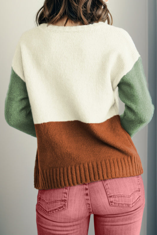 Color Block Round Neck Sweater