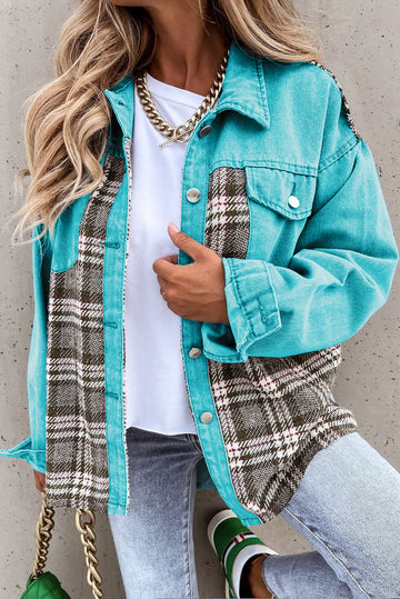 Blue Skye Plaid Patchwork Denim Jacket