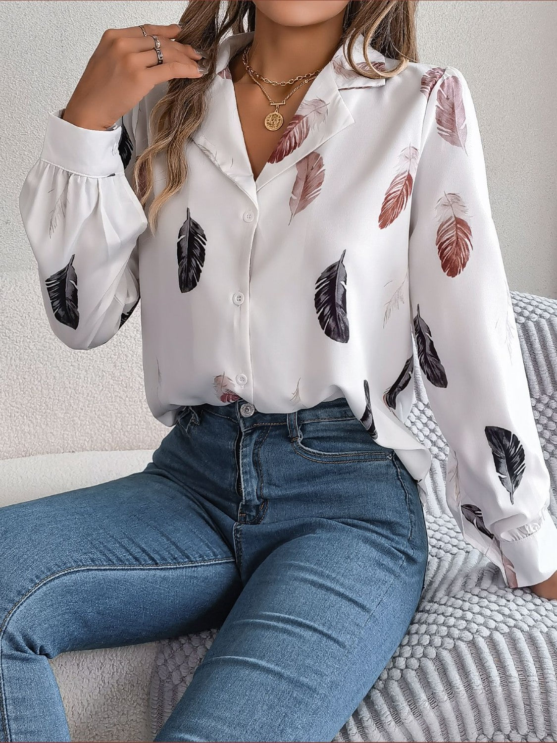 Feather Button Down Shirt