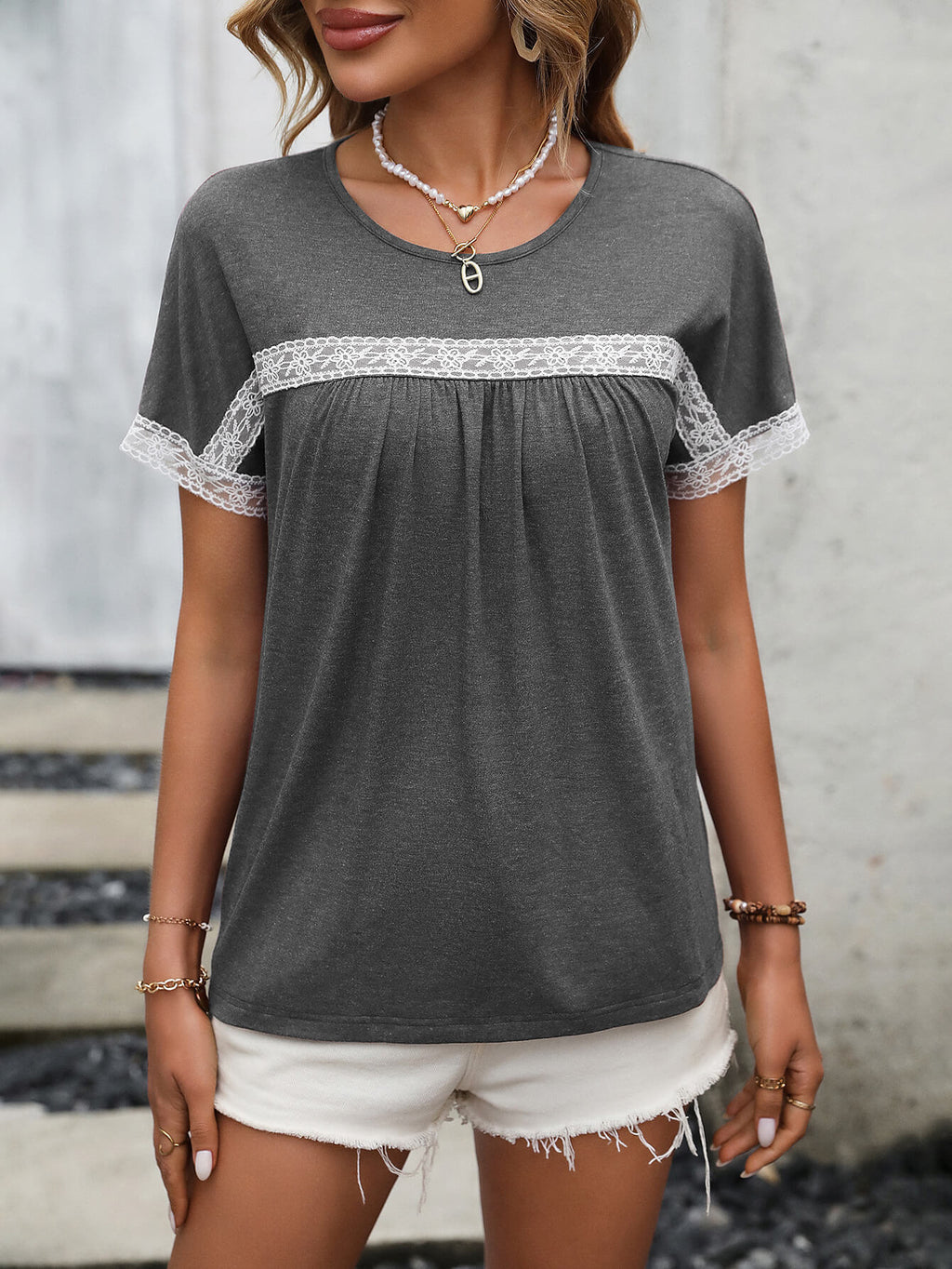 Ivy Lane- Lace Trim Tee